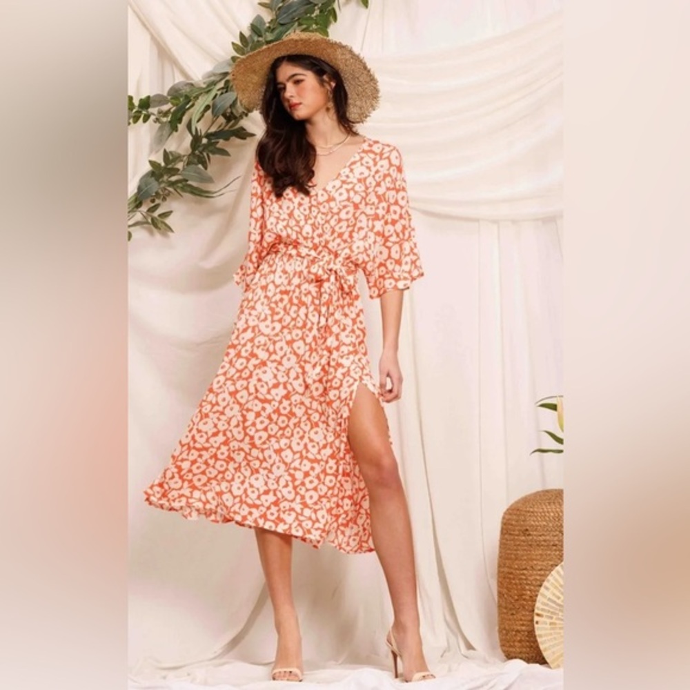 Mahina Women’s 🌸Floral Print🌸 Midi Wrap Dress - SZ S